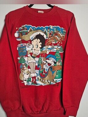VTG 94’ Betty Boop Xmas Crew Adult L Red USA Made Freeze Christmas Cartoon RARE